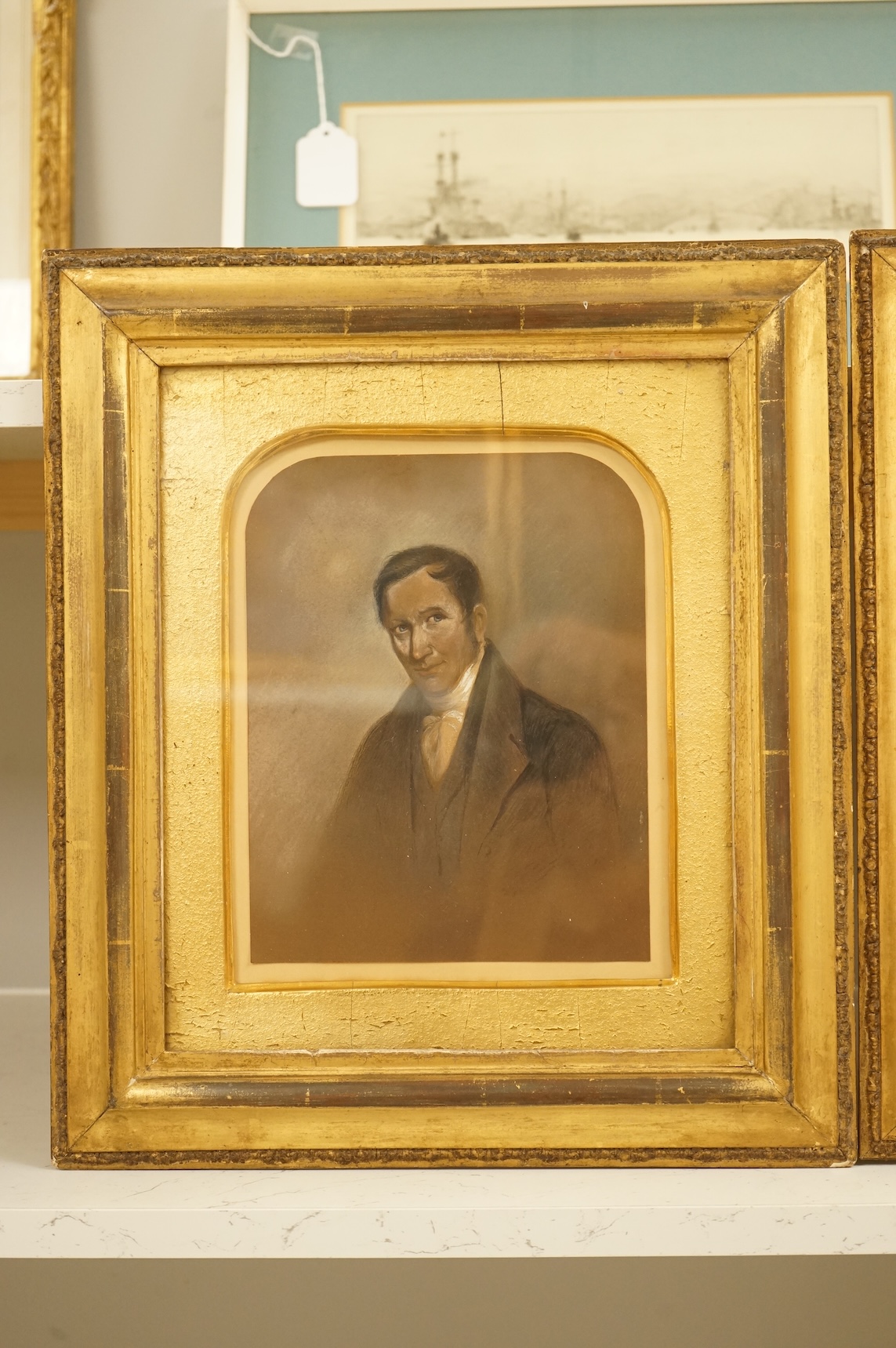Mid Victorian School, Portraits of a lady and gentleman, unsigned, pair of heightened pastels, 24 x 17cm, gilt framed